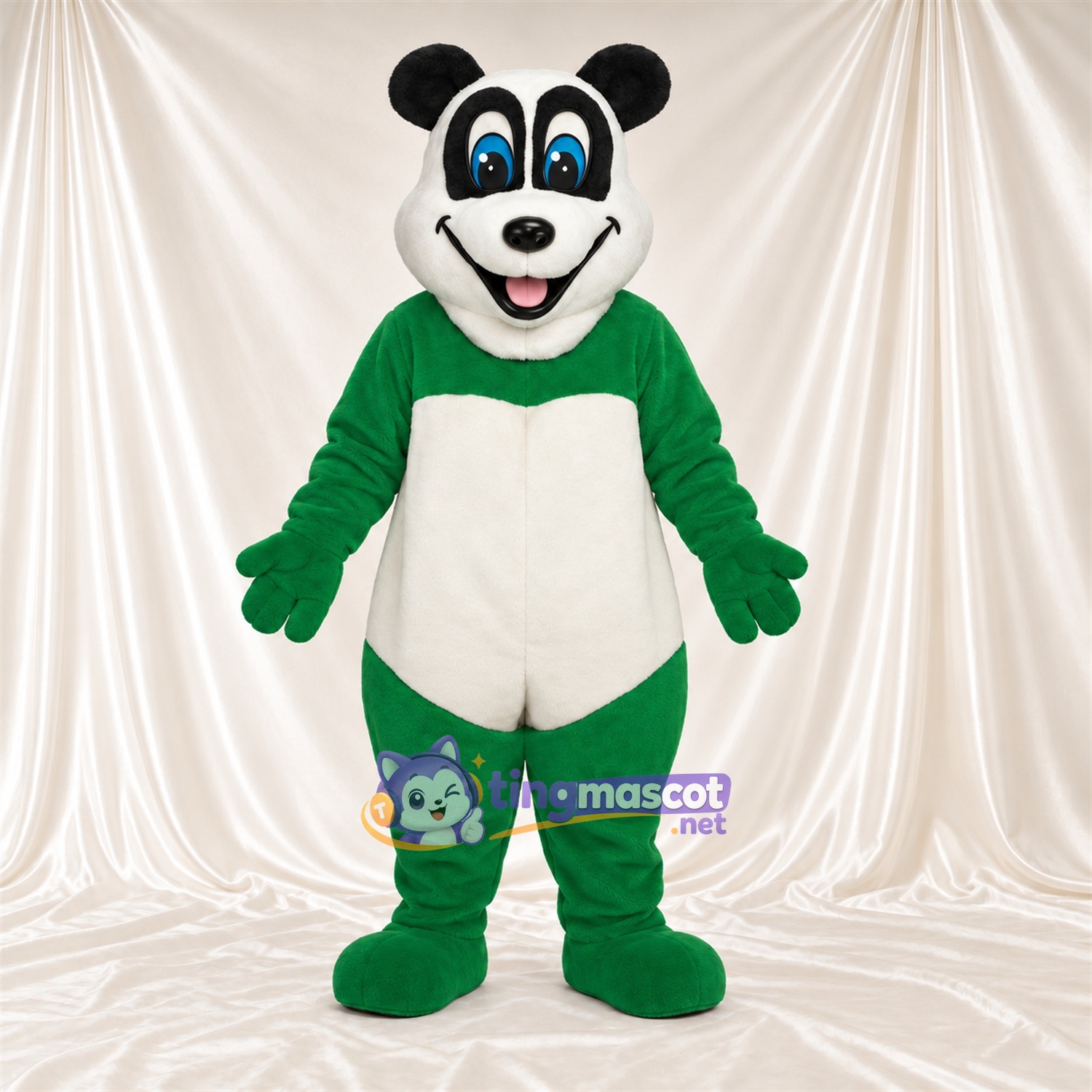 Maskottchenkostüm Panda – grün / weiß – Bauch (weiß); Augen (blau) Maskottchenkostüm Panda – grün / weiß – Bauch (weiß); Augen (blau)