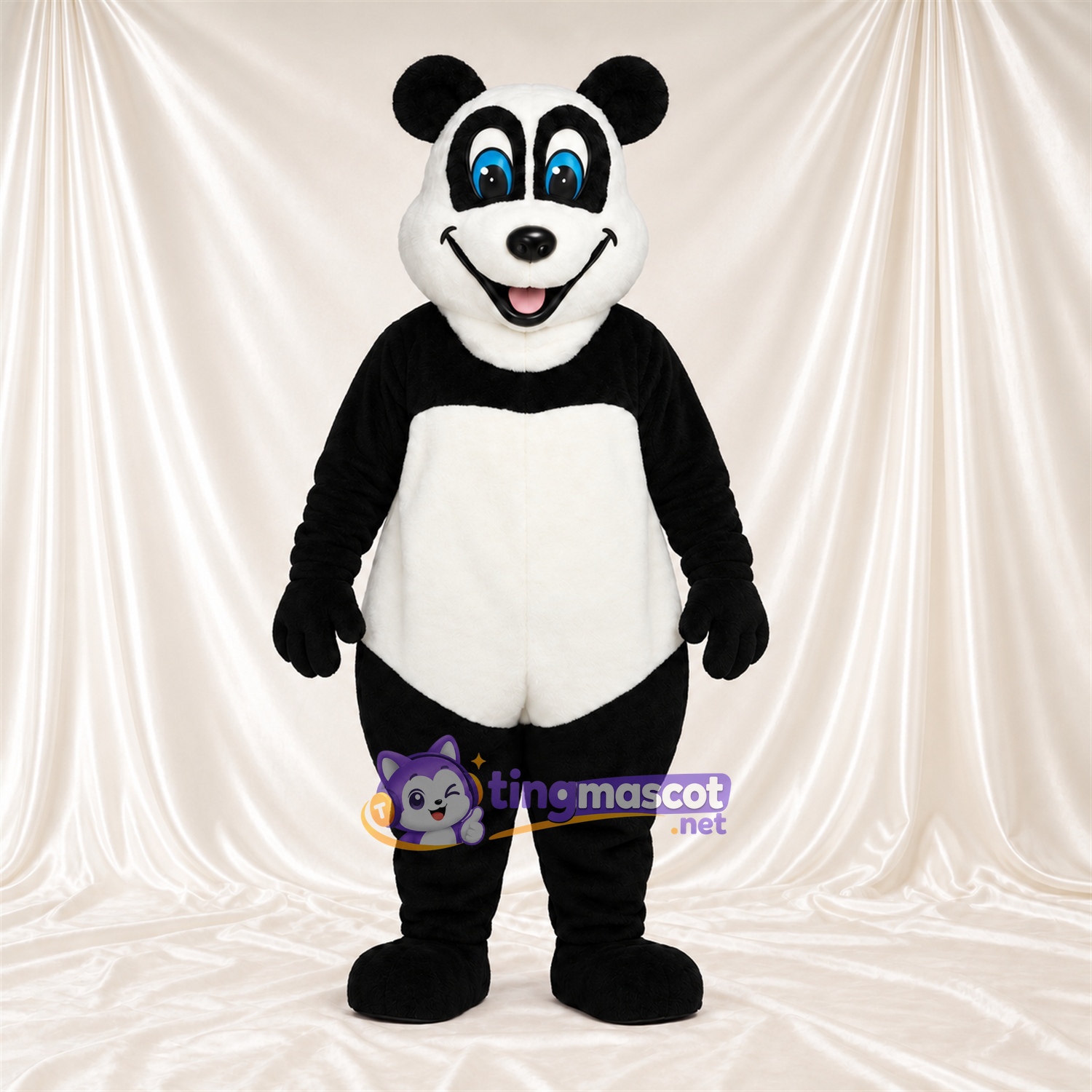 Black and White Panda Mascot Costume - Blue Eyes and Open Mouth Black and White Panda Mascot Costume - Blue Eyes and Open Mouth