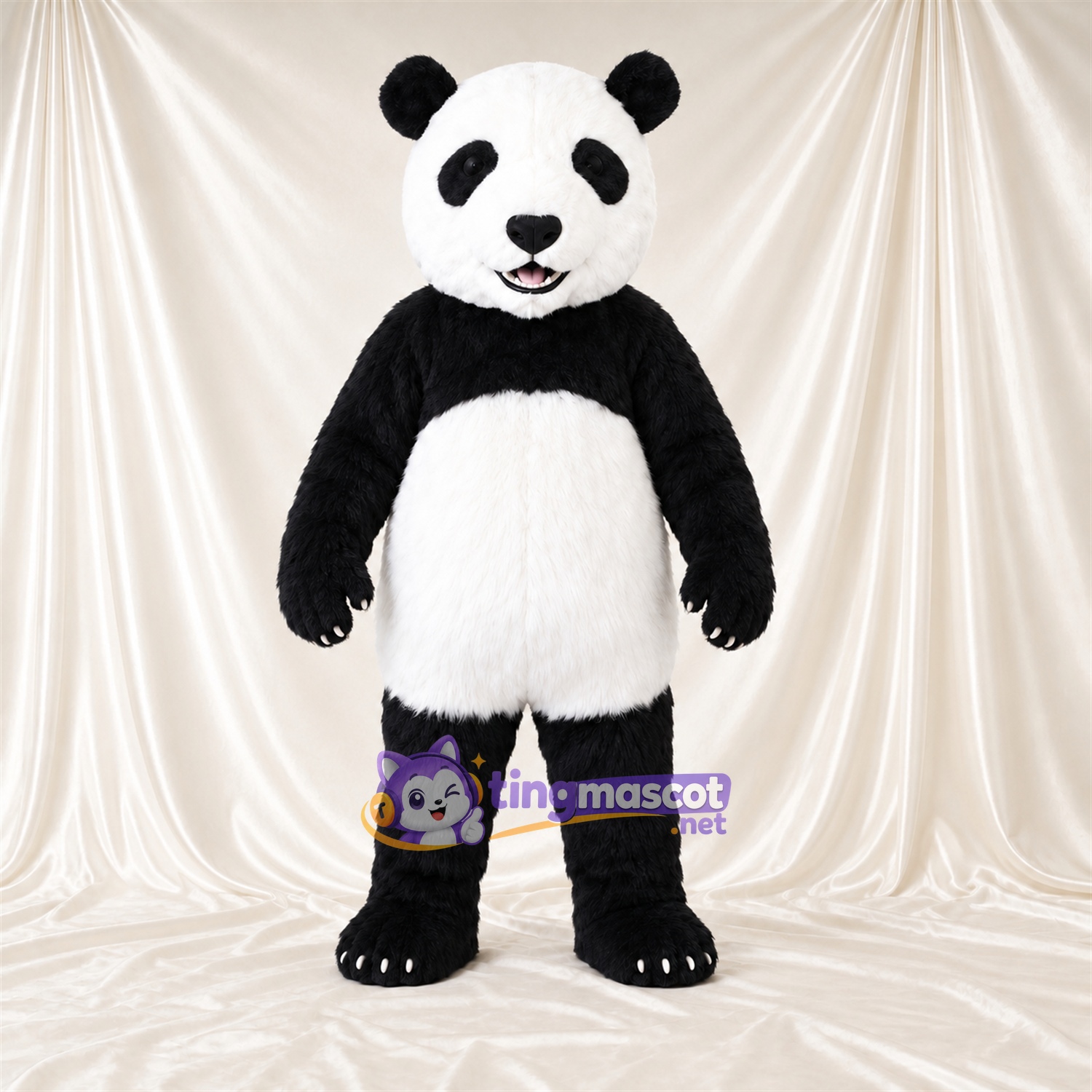 Costume de mascotte Panda – noir / blanc – Bouche ouverte