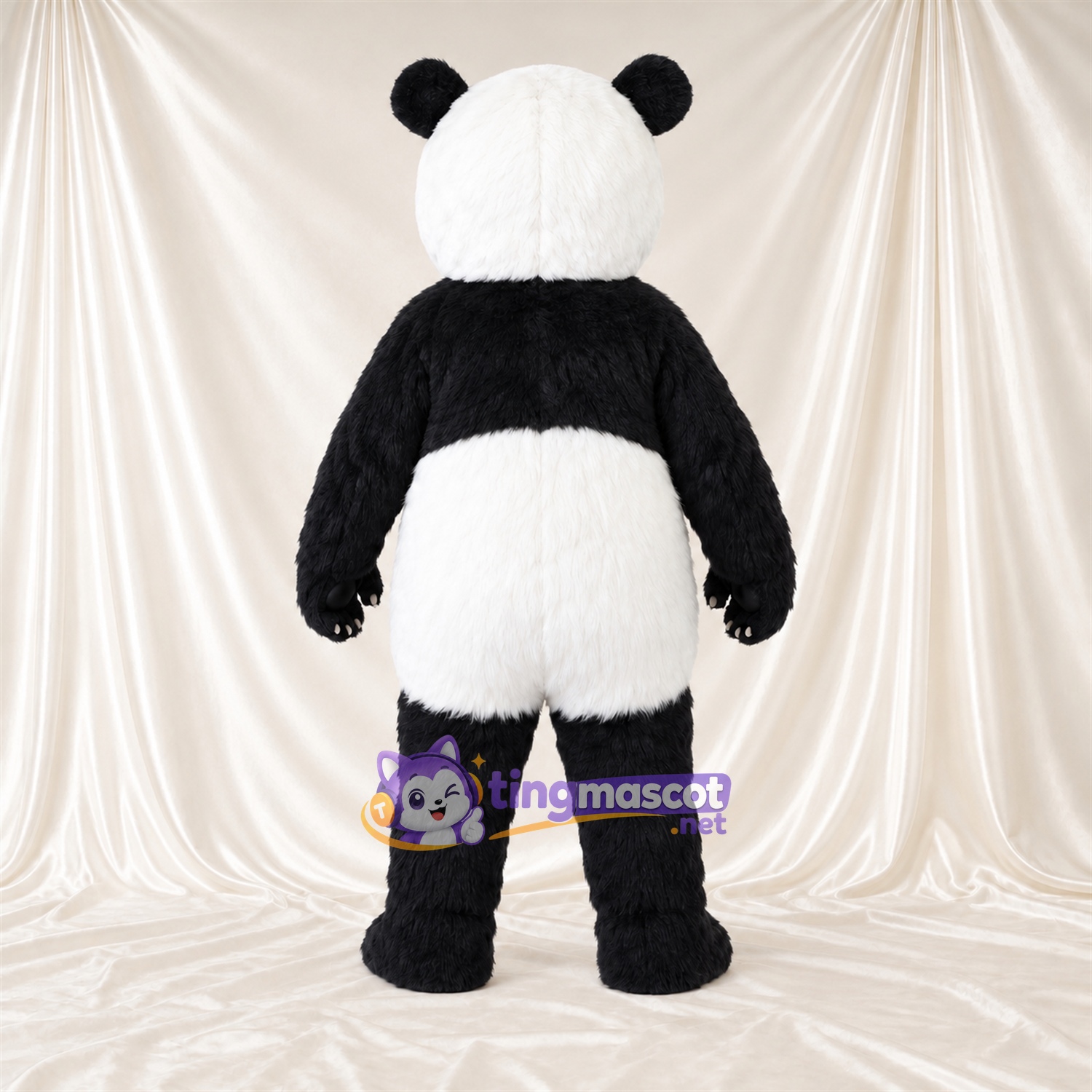 Costume de mascotte Panda – noir / blanc – Bouche ouverte