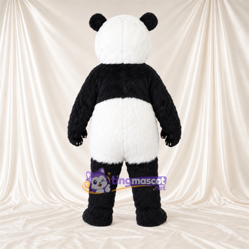 Costume de mascotte Panda – noir / blanc – Bouche ouverte