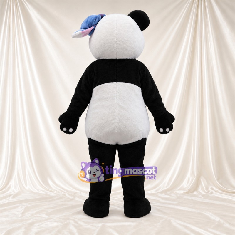 Black and White Panda Mascot Costume - Blue and Pink Ear Bows Black and White Panda Mascot Costume - Blue and Pink Ear Bows