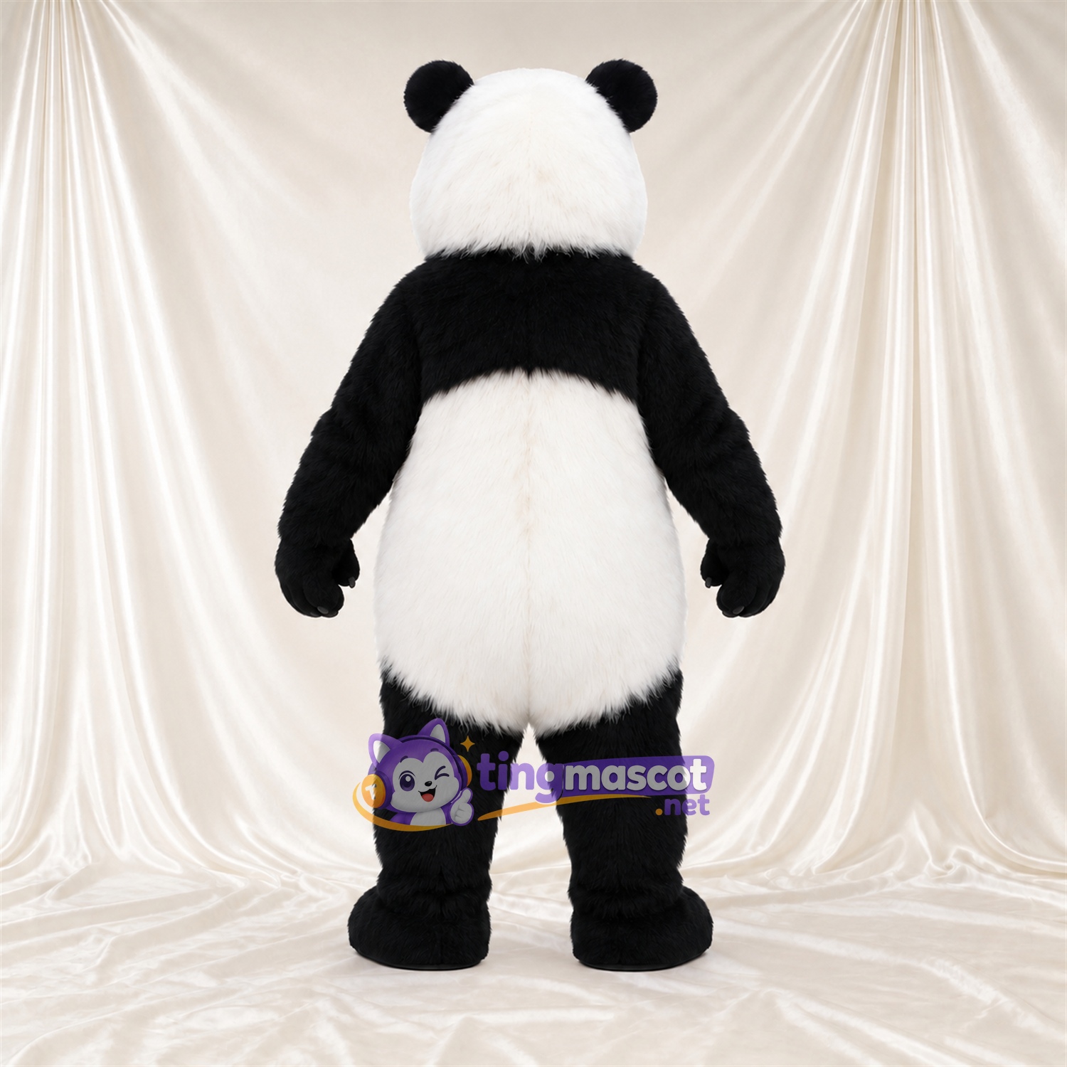 Costume de mascotte Panda – noir / blanc – Bouche ouverte; Ventre rond
