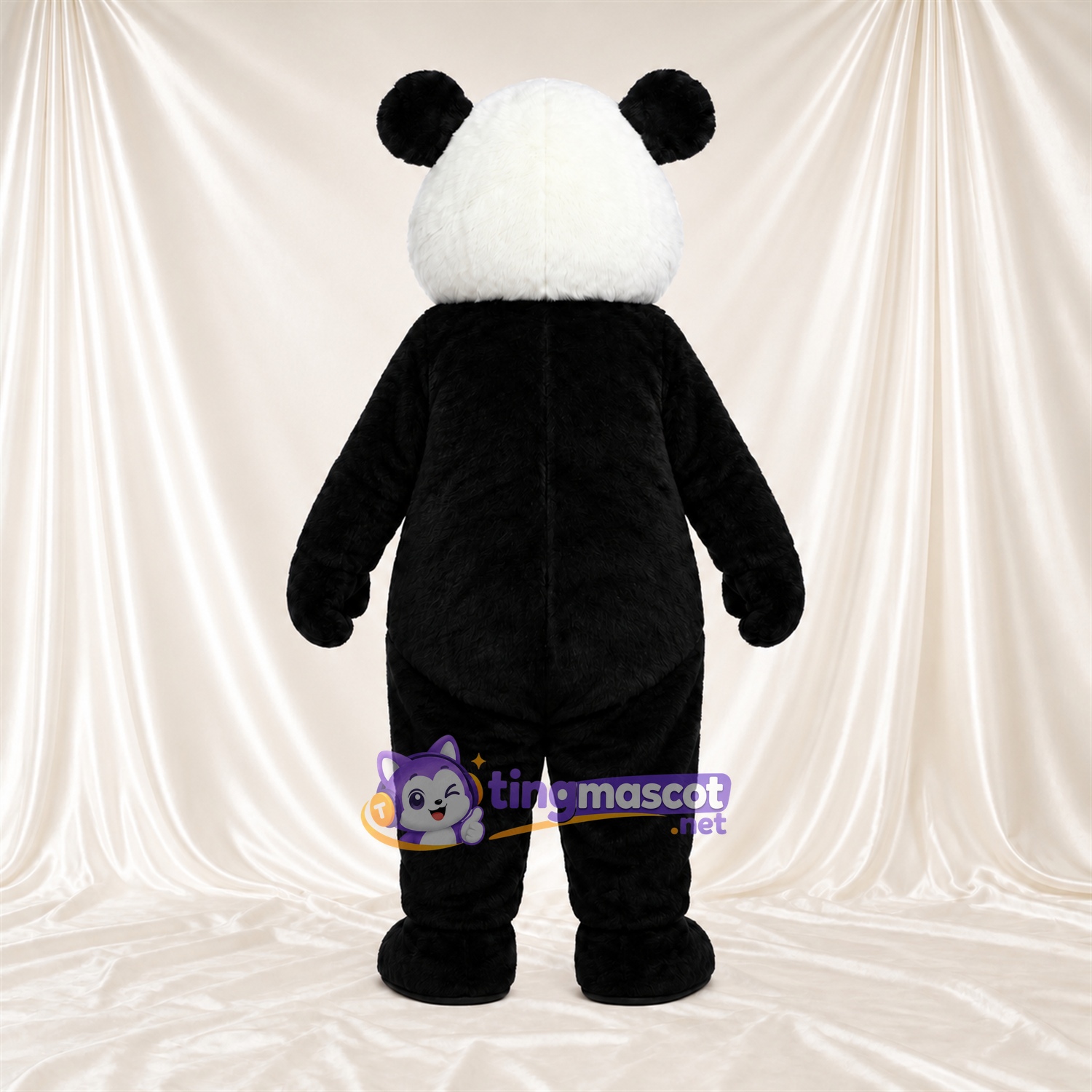 Costume de mascotte Panda – noir / blanc – Bouche ouverte; Oreilles