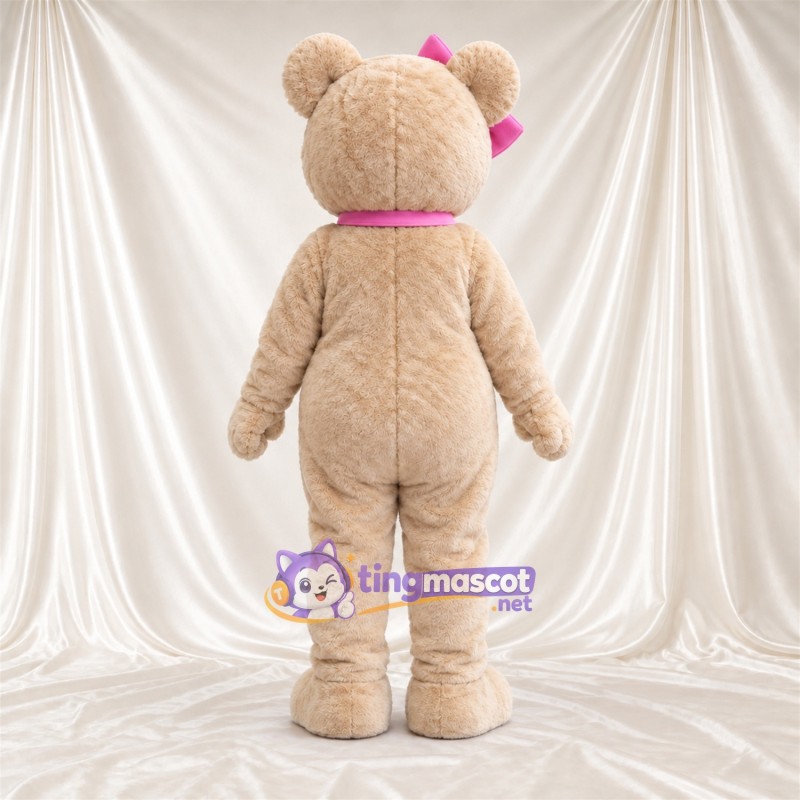 Maskottchenkostüm Bär – hellbraun – Schleifen (rosa) Maskottchenkostüm Bär – hellbraun – Schleifen (rosa)