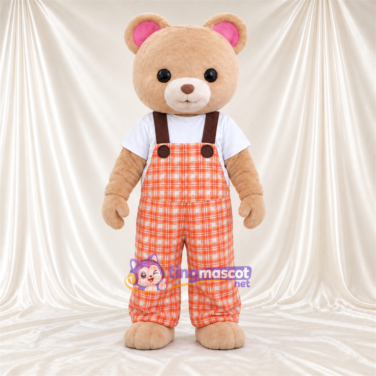 Maskottchenkostüm Bär – hellbraun – Latzhose Maskottchenkostüm Bär – hellbraun – Latzhose