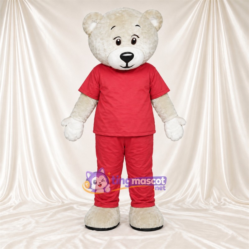 Maskottchenkostüm Bär – weiß – Outfit (rot) Maskottchenkostüm Bär – weiß – Outfit (rot)