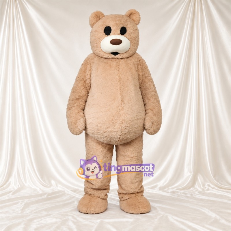 Maskottchenkostüm Bär – hellbraun – Runder Bauch; Schnauze (creme)