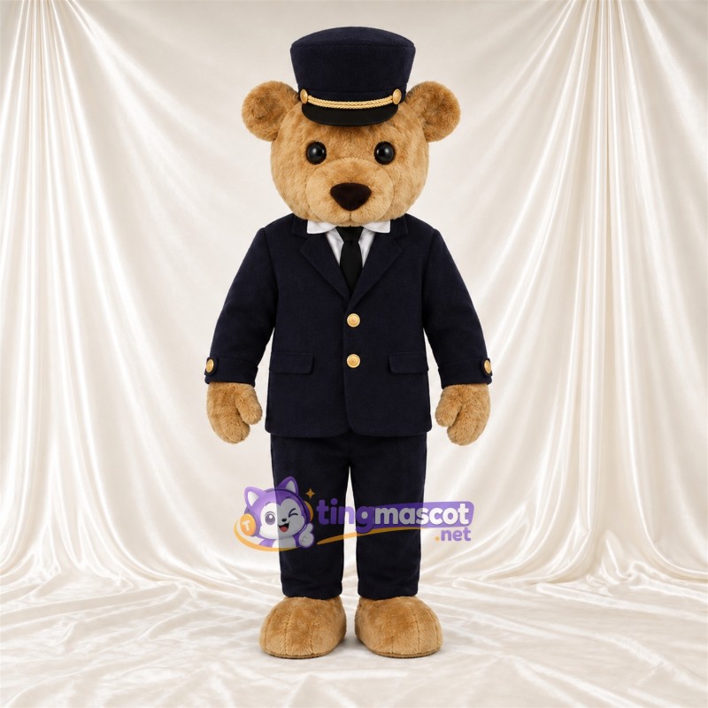 Maskottchenkostüm Bär – braun – Anzug (schwarz); Zylinder
