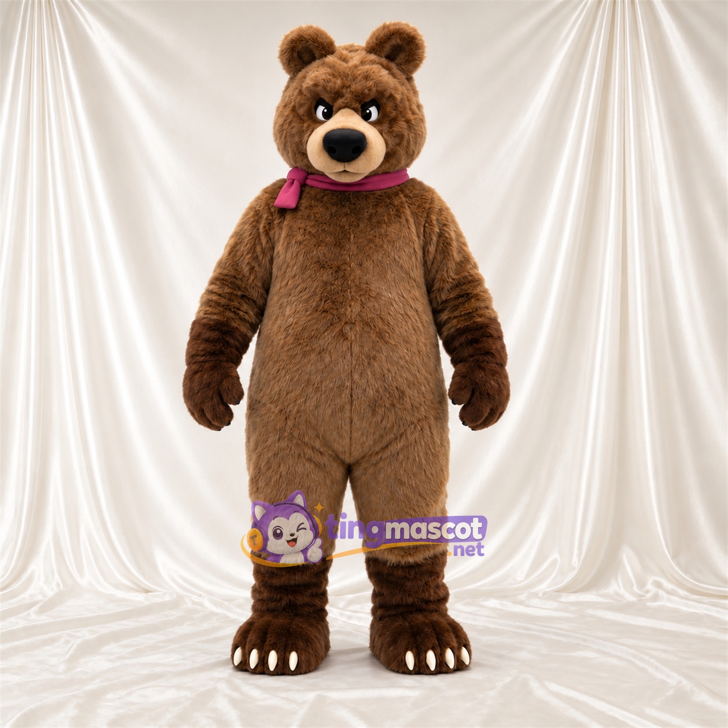 Maskottchenkostüm Bär – braun – Schal (rosa) Maskottchenkostüm Bär – braun – Schal (rosa)