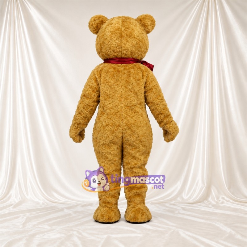 Maskottchenkostüm Bär – braun – Schal (bordeauxrot) Maskottchenkostüm Bär – braun – Schal (bordeauxrot)