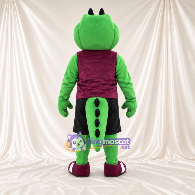 Costume de mascotte Crocodile – vert – Débardeur (bordeaux); Short (noir) Costume de mascotte Crocodile – vert – Débardeur (bordeaux); Short (noir)