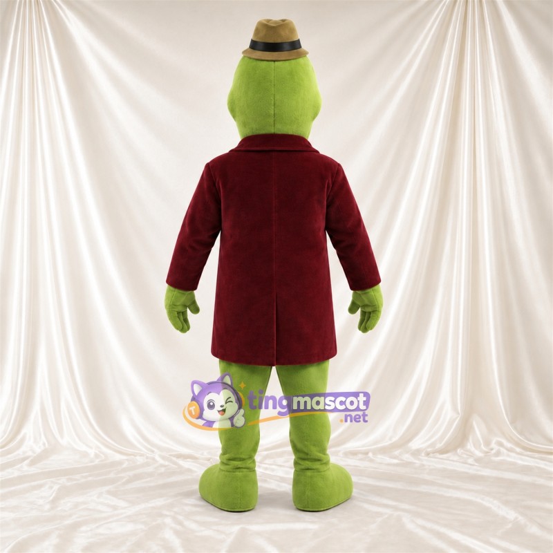 Costume de mascotte Crocodile – vert – Manteau (bordeaux); Chapeau Costume de mascotte Crocodile – vert – Manteau (bordeaux); Chapeau