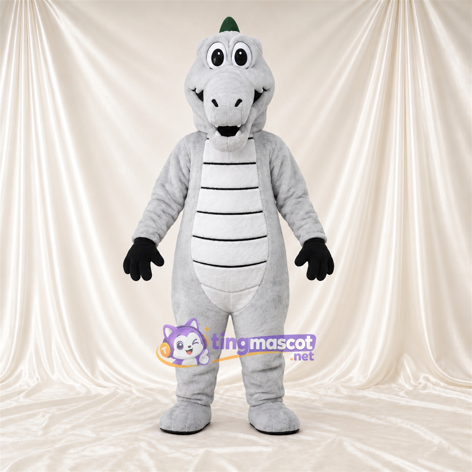 Gray Crocodile Mascot Costume - Green Spines Gray Crocodile Mascot Costume - Green Spines