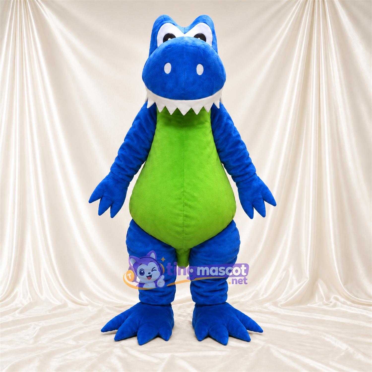Blue Dinosaur Mascot Costume - Green Belly Blue Dinosaur Mascot Costume - Green Belly