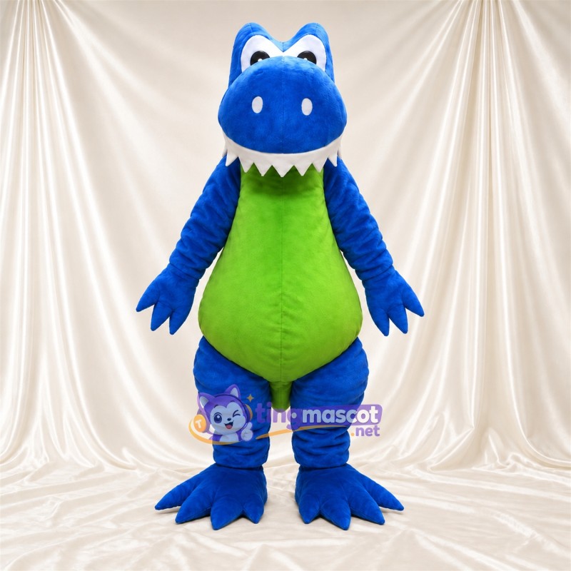 Blue Dinosaur Mascot Costume - Green Belly Blue Dinosaur Mascot Costume - Green Belly