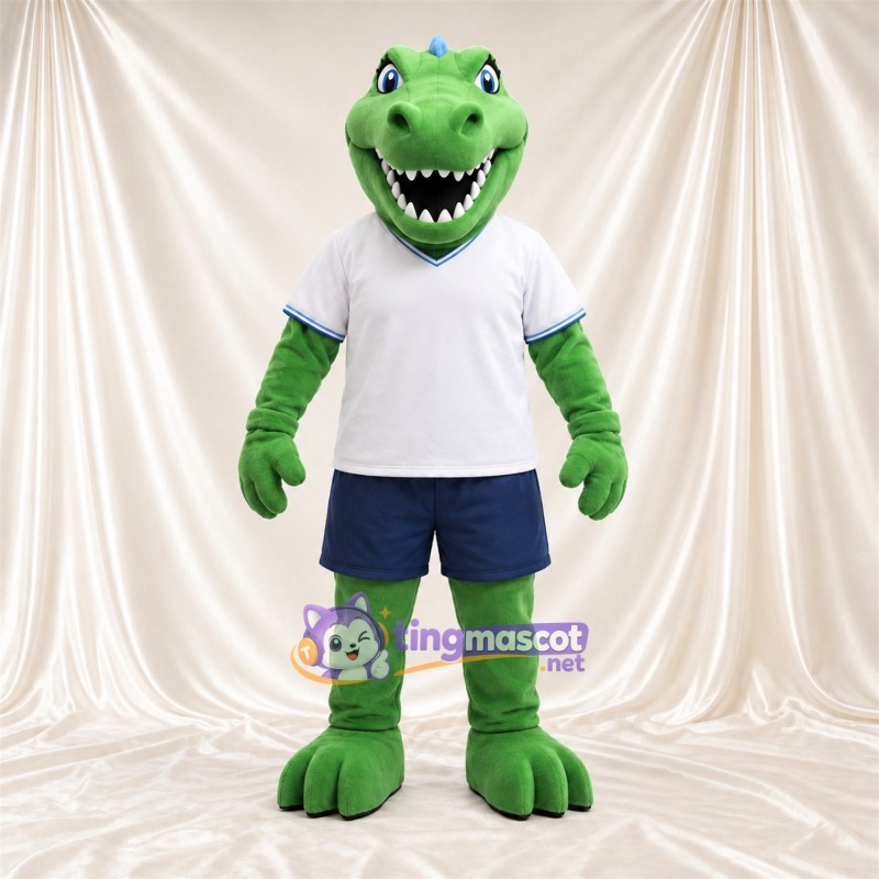 Costume de mascotte Crocodile – vert – Chemise (blanc); Short (bleu) Costume de mascotte Crocodile – vert – Chemise (blanc); Short (bleu)