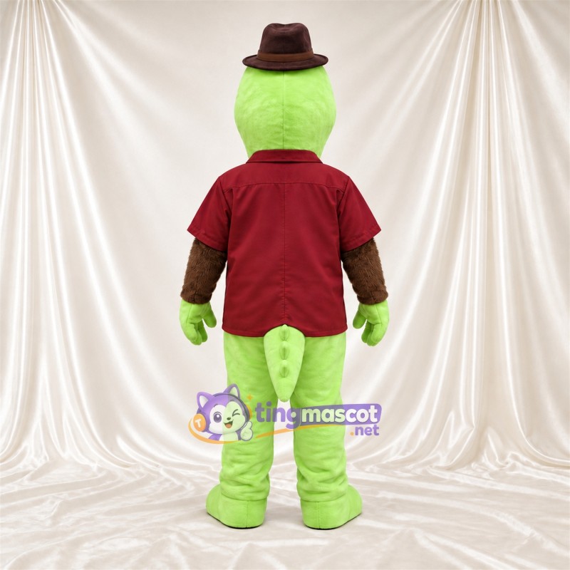 Costume de mascotte Crocodile – vert – Chemise (bordeaux); Chapeau (marron) Costume de mascotte Crocodile – vert – Chemise (bordeaux); Chapeau (marron)