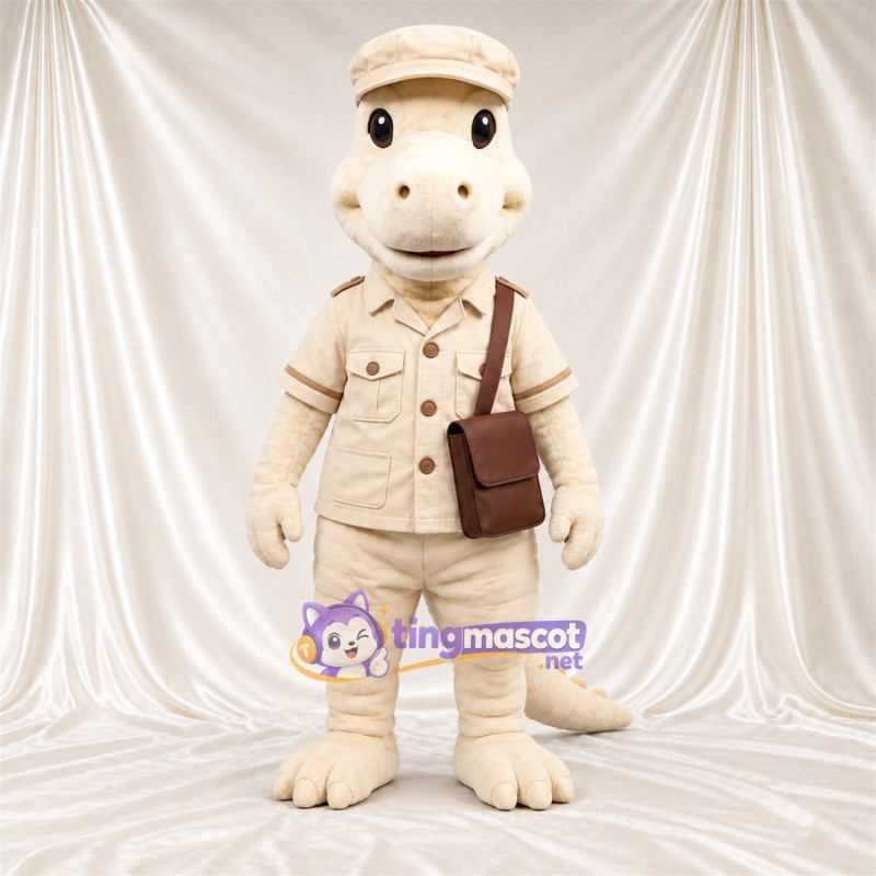 Cream Crocodile Mascot Costume - Safari Outfit and Shoulder Bag Cream Crocodile Mascot Costume - Safari Outfit and Shoulder Bag