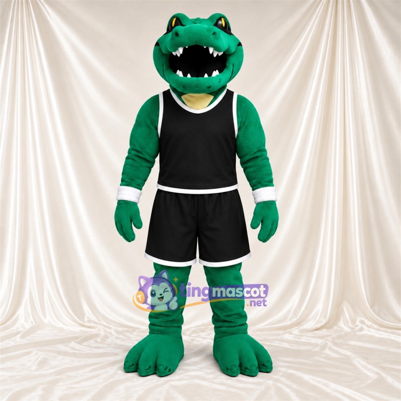 Green Crocodile Mascot Costume - Black Sports Uniform Green Crocodile Mascot Costume - Black Sports Uniform