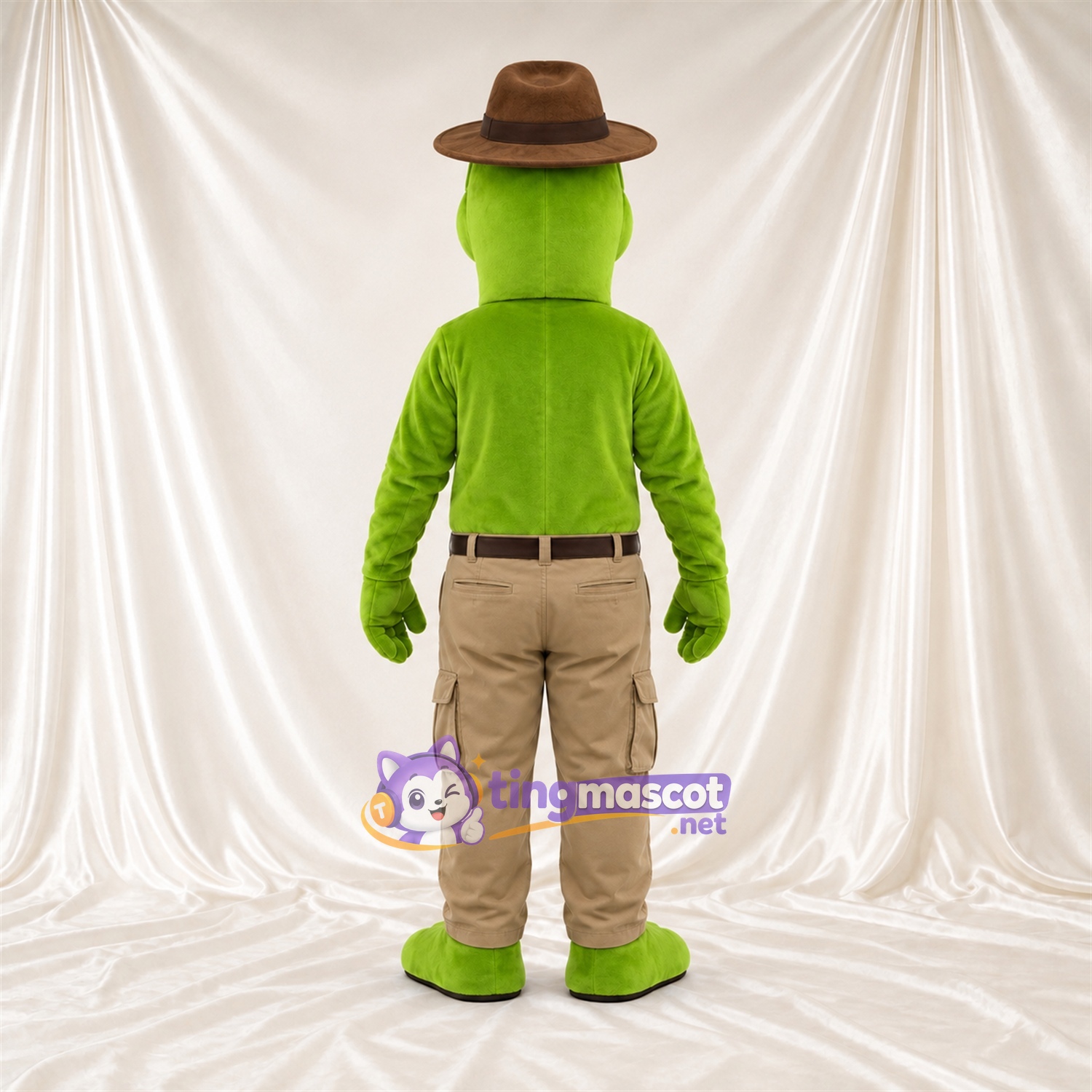 Green Crocodile Mascot Costume - Brown Hat and Tan Pants Green Crocodile Mascot Costume - Brown Hat and Tan Pants