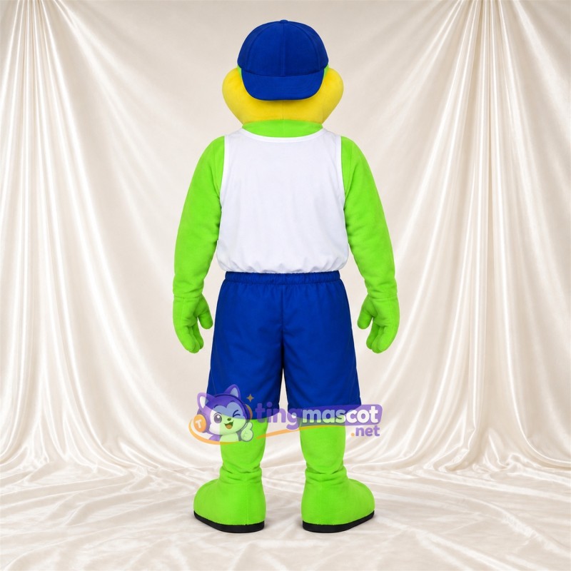 Costume de mascotte Crocodile – vert – Débardeur (blanc); Short (bleu) Costume de mascotte Crocodile – vert – Débardeur (blanc); Short (bleu)