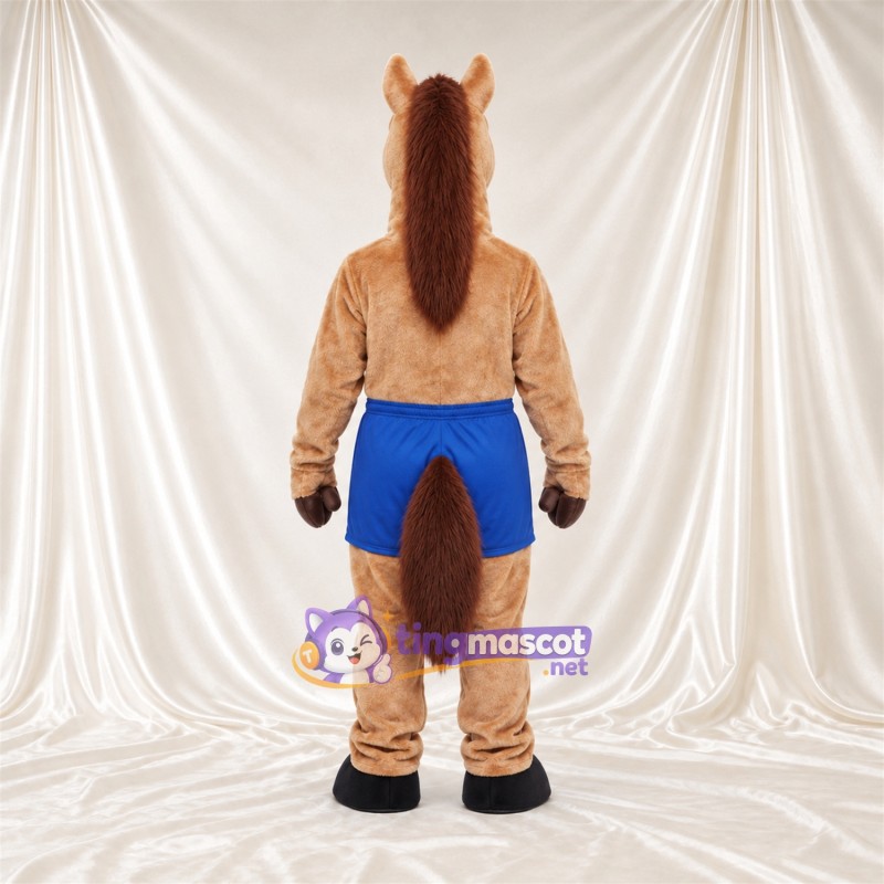 Costume de mascotte Cheval – brun clair – Short (bleu) Costume de mascotte Cheval – brun clair – Short (bleu)