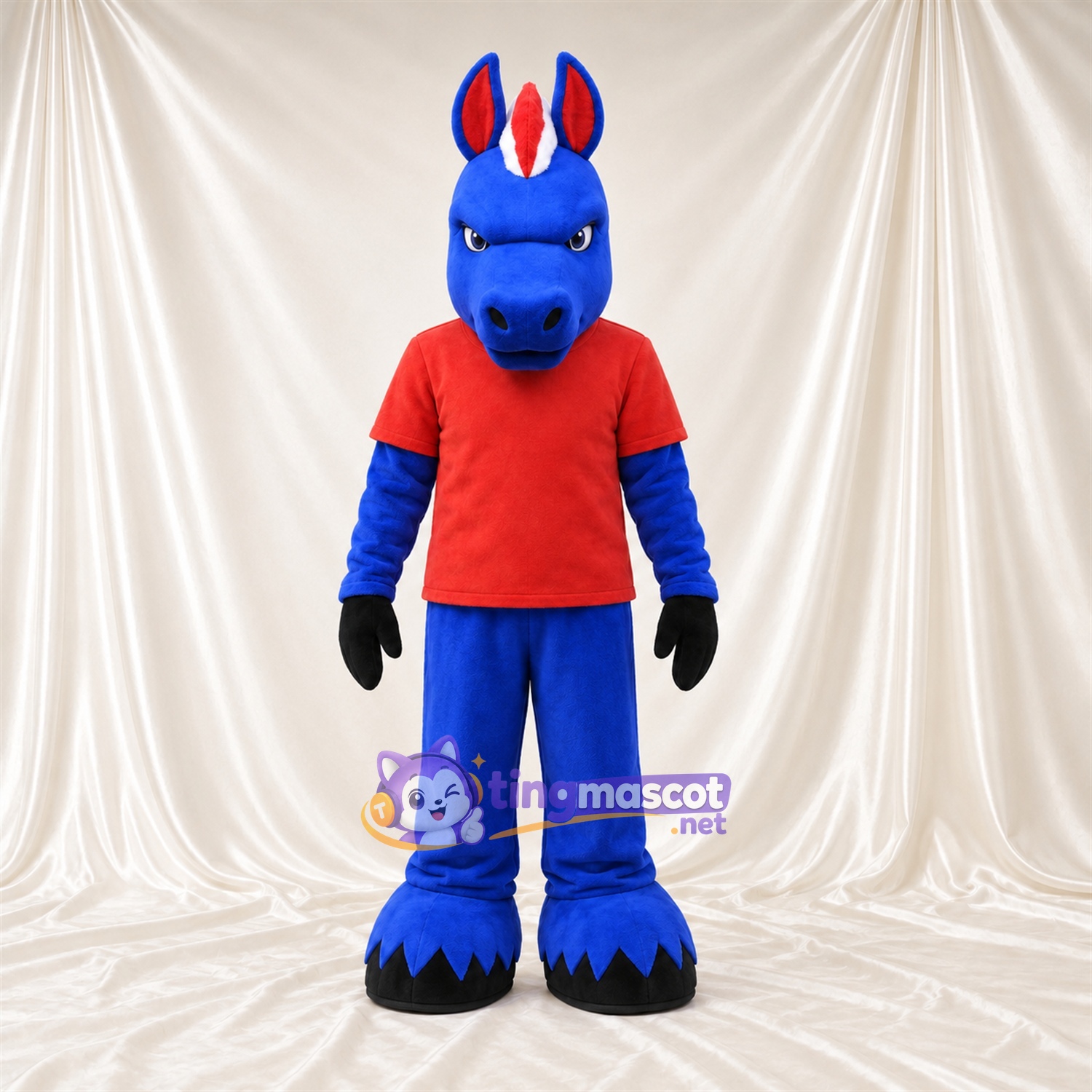 Blue Donkey Mascot Costume - Red Shirt Blue Donkey Mascot Costume - Red Shirt