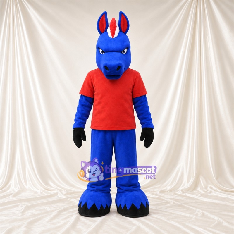 Blue Donkey Mascot Costume - Red Shirt Blue Donkey Mascot Costume - Red Shirt