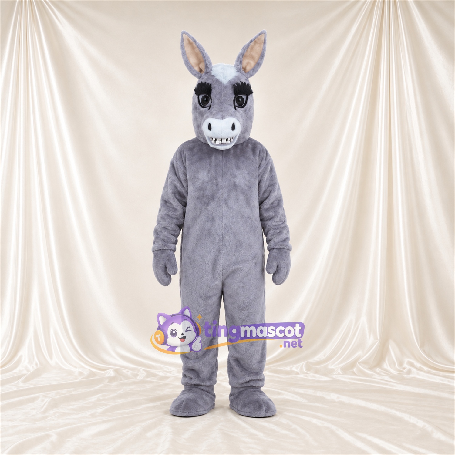Maskottchenkostüm Esel – grau – Lange Ohren; Gesichtsblässe (weiß) Maskottchenkostüm Esel – grau – Lange Ohren; Gesichtsblässe (weiß)