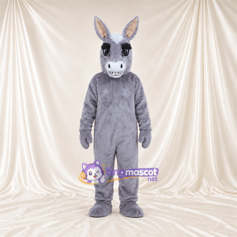 Costume de mascotte Âne – gris – Longues oreilles; Liste sur le visage (blanc) Costume de mascotte Âne – gris – Longues oreilles; Liste sur le visage (blanc)