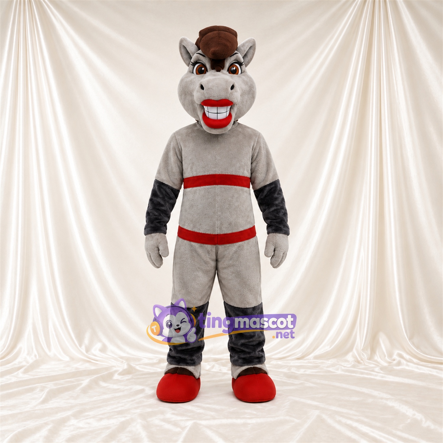 Costume de mascotte Cheval – gris – Chapeau; Chemise Costume de mascotte Cheval – gris – Chapeau; Chemise