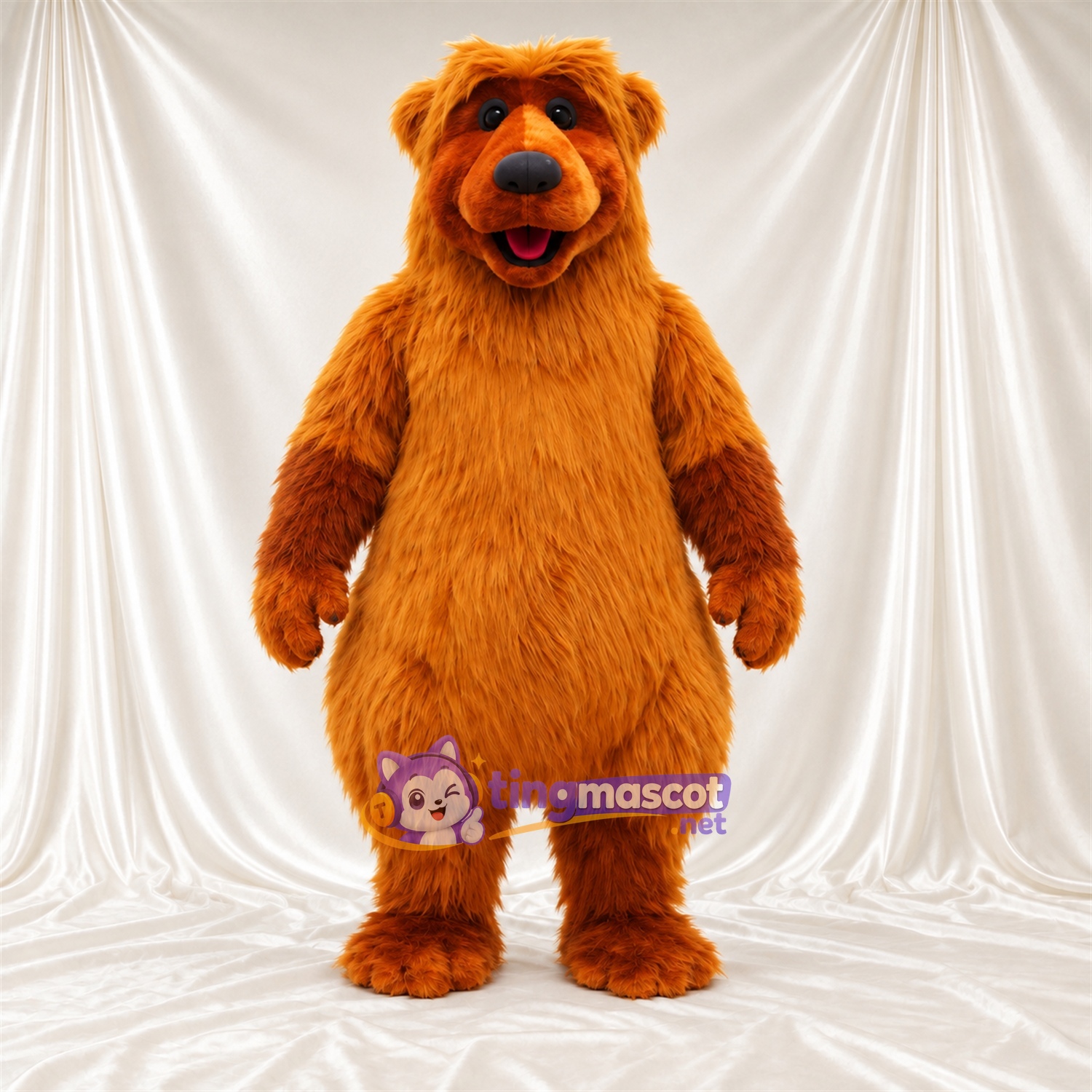 Maskottchenkostüm Bär – orange – Runder Bauch; Zottelfell Maskottchenkostüm Bär – orange – Runder Bauch; Zottelfell