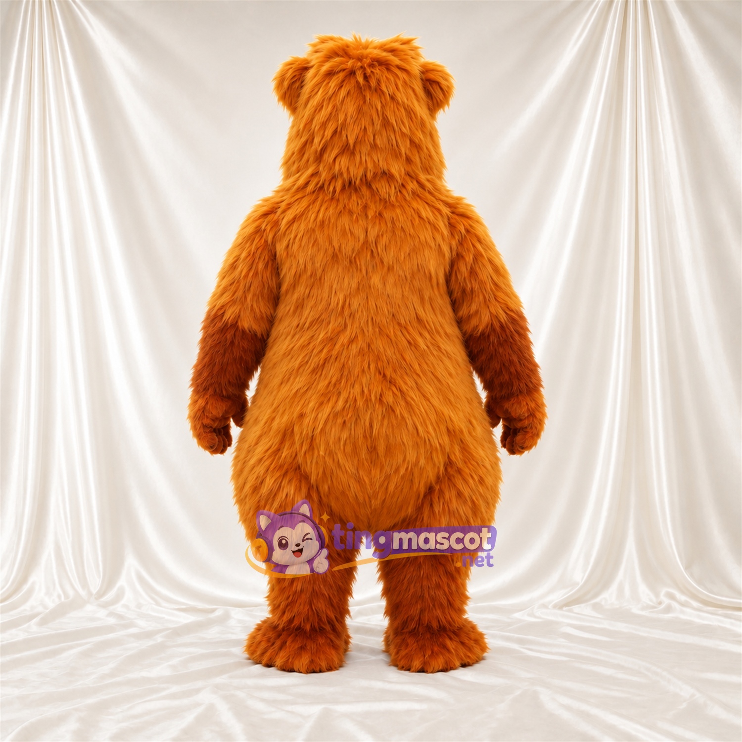 Maskottchenkostüm Bär – orange – Runder Bauch; Zottelfell Maskottchenkostüm Bär – orange – Runder Bauch; Zottelfell