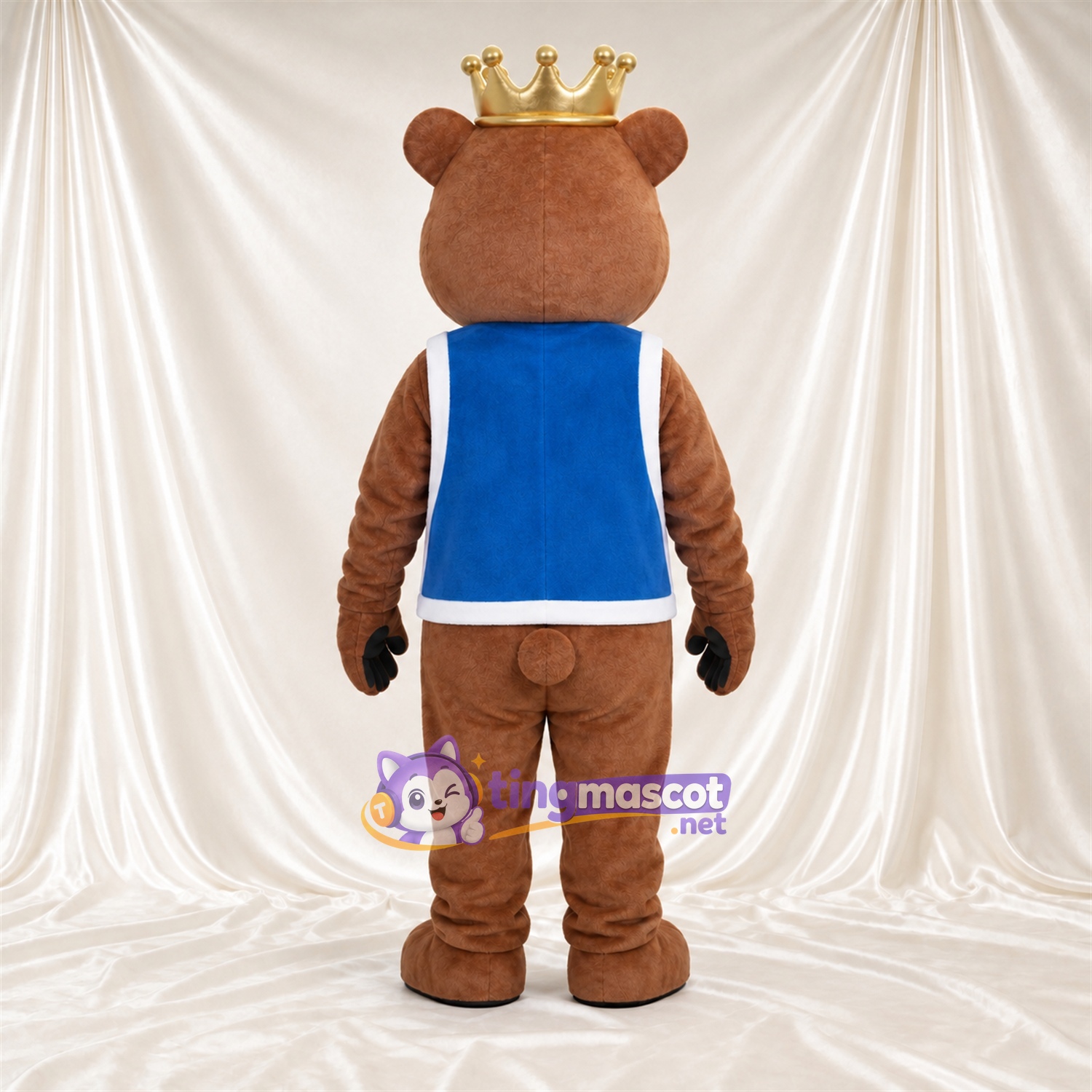 Maskottchenkostüm Bär – braun – Krone; Weste (blau) Maskottchenkostüm Bär – braun – Krone; Weste (blau)