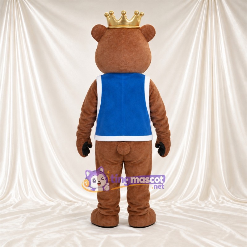 Maskottchenkostüm Bär – braun – Krone; Weste (blau) Maskottchenkostüm Bär – braun – Krone; Weste (blau)