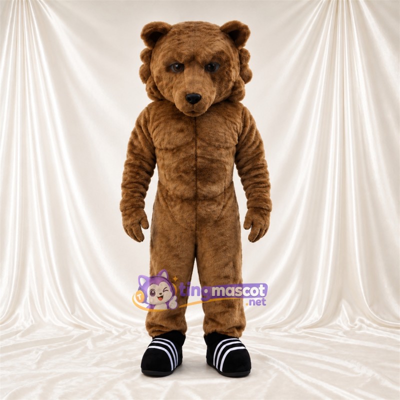 Costume de mascotte Ours – marron – Baskets (noir / blanc)