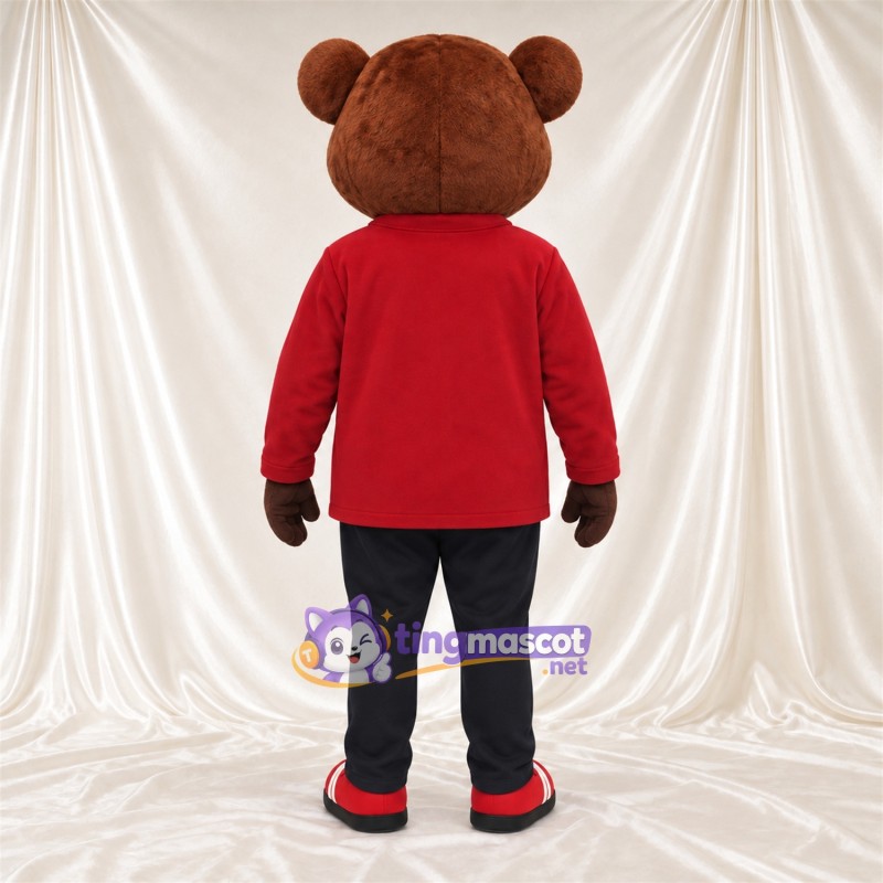 Maskottchenkostüm Bär – braun – Jacke (rot); Hose (schwarz) Maskottchenkostüm Bär – braun – Jacke (rot); Hose (schwarz)