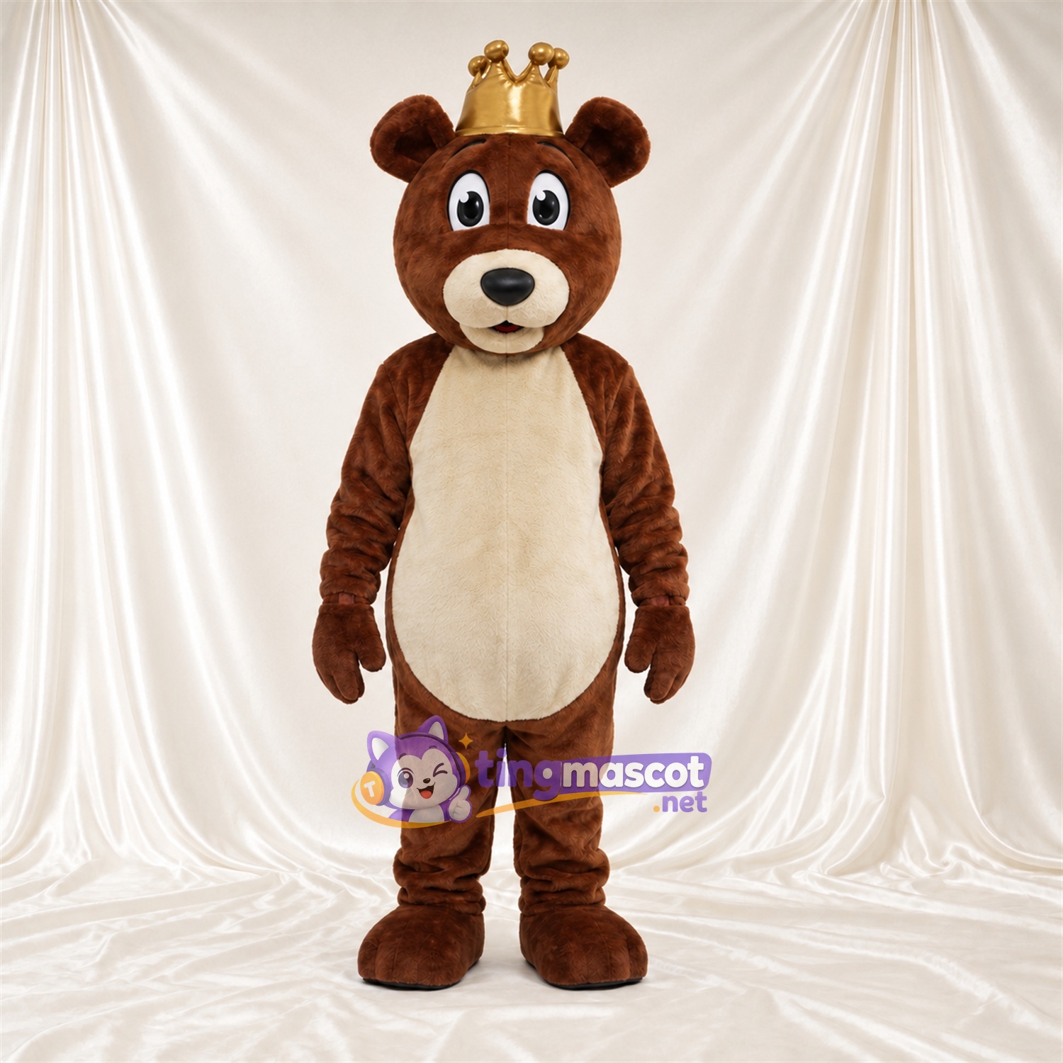 Maskottchenkostüm Bär – braun – Krone (goldfarben) Maskottchenkostüm Bär – braun – Krone (goldfarben)