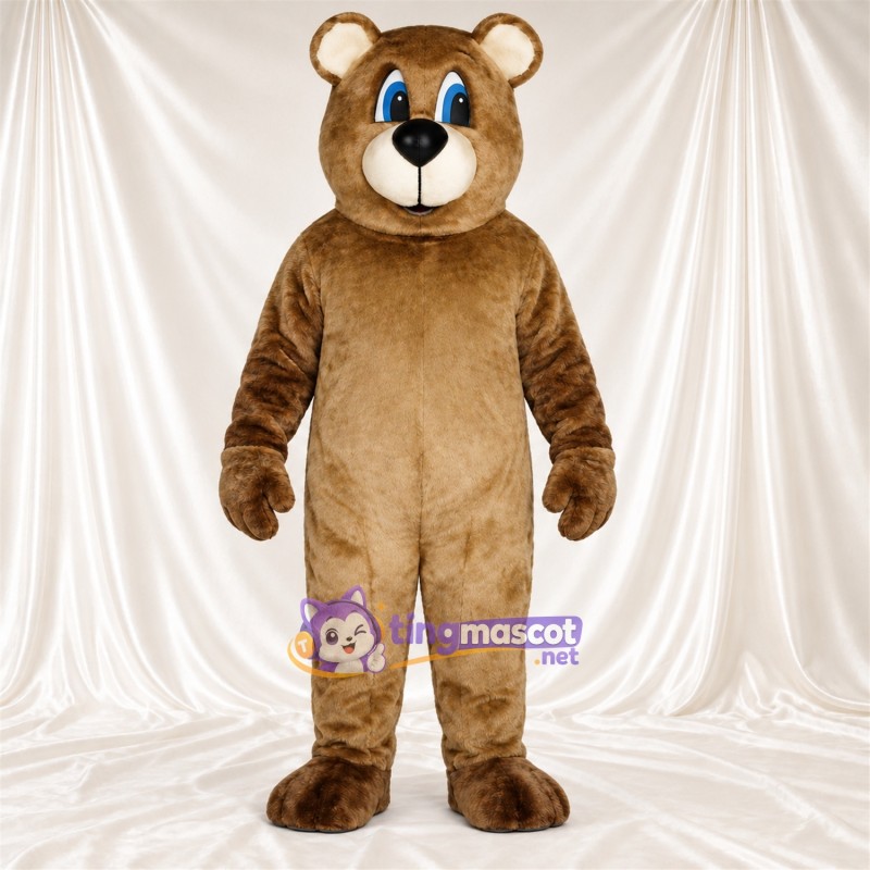 Maskottchenkostüm Bär – braun – Schnauze (creme); Augen (blau) Maskottchenkostüm Bär – braun – Schnauze (creme); Augen (blau)