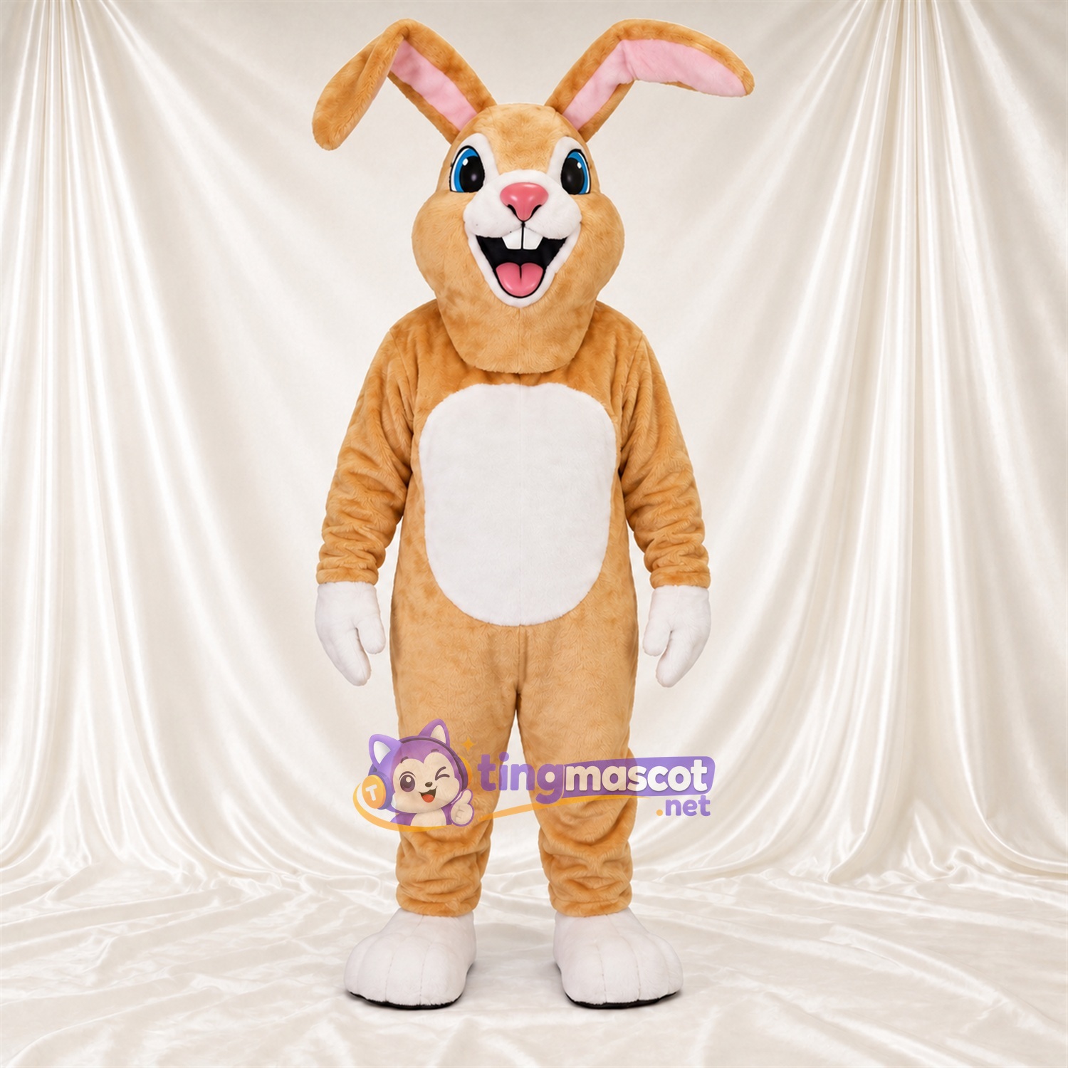 Costume de mascotte Lapin – brun clair – Ventre (blanc); Oreilles Costume de mascotte Lapin – brun clair – Ventre (blanc); Oreilles