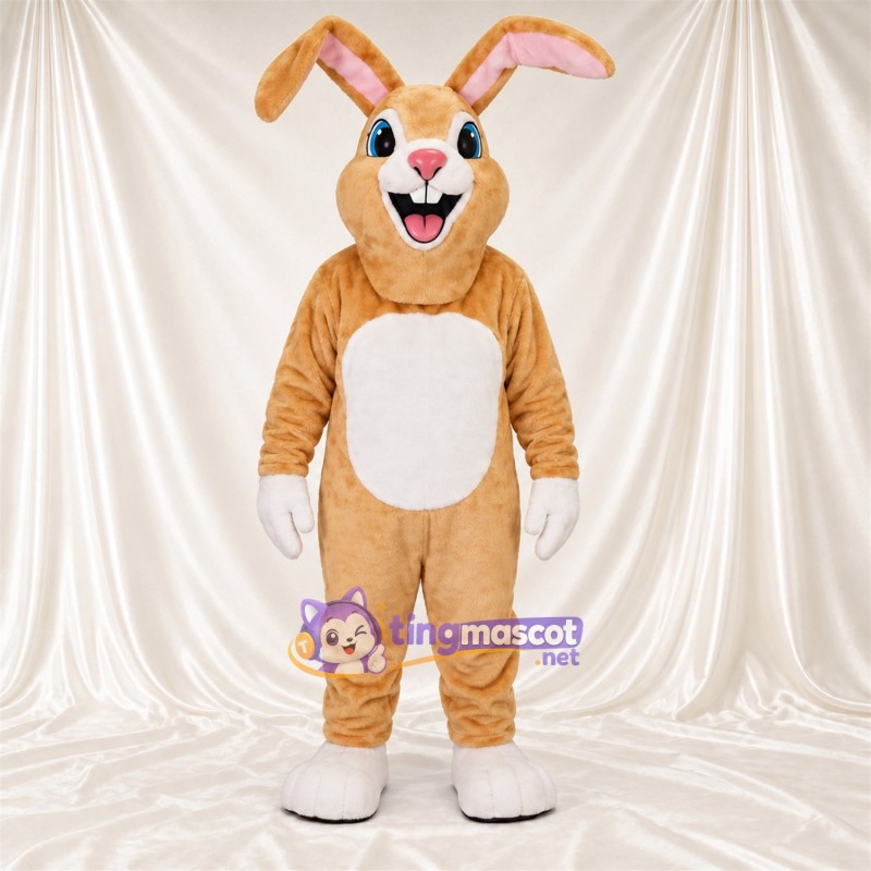 Costume de mascotte Lapin – brun clair – Ventre (blanc); Oreilles Costume de mascotte Lapin – brun clair – Ventre (blanc); Oreilles