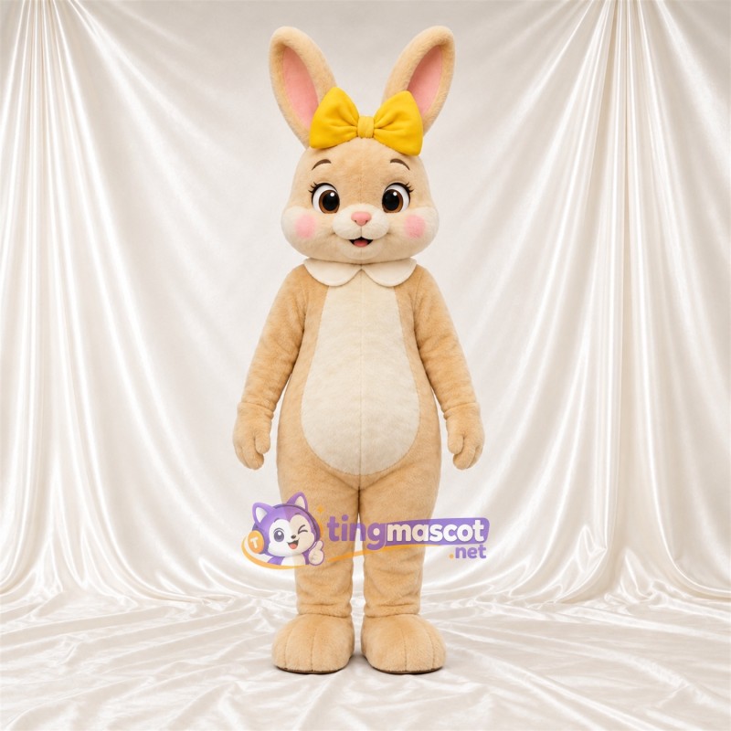 Costume de mascotte Lapin – brun clair – Nœud (jaune) Costume de mascotte Lapin – brun clair – Nœud (jaune)