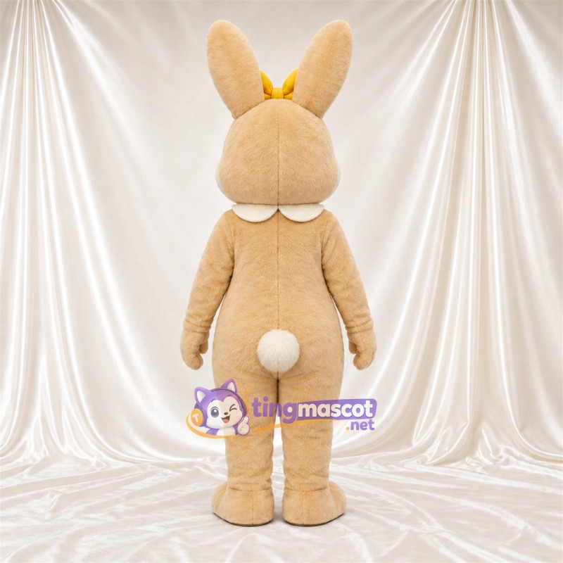 Costume de mascotte Lapin – brun clair – Nœud (jaune) Costume de mascotte Lapin – brun clair – Nœud (jaune)