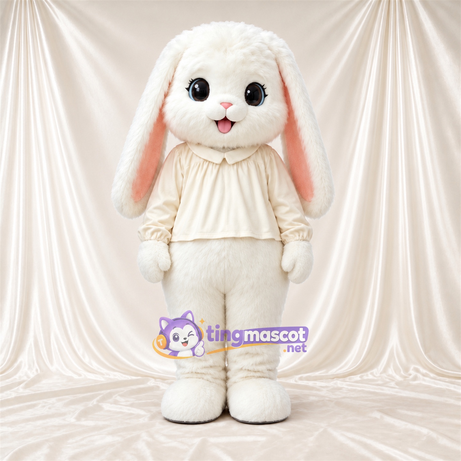Costume de mascotte Lapin – blanc – Chemisier (crème) Costume de mascotte Lapin – blanc – Chemisier (crème)
