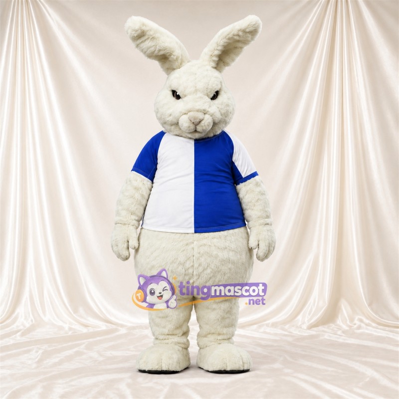 Costume de mascotte Lapin – blanc – Maillot (bleu / blanc) Costume de mascotte Lapin – blanc – Maillot (bleu / blanc)