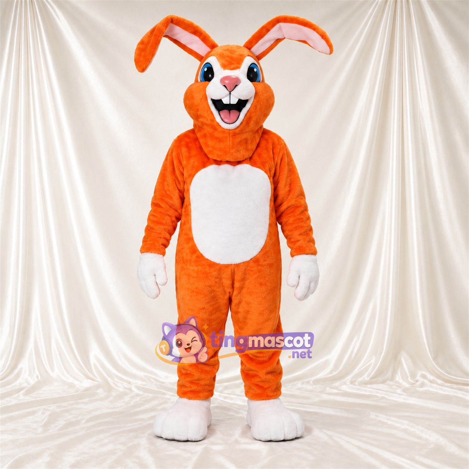 Costume de mascotte Lapin – orange – Ventre (blanc); Oreilles Costume de mascotte Lapin – orange – Ventre (blanc); Oreilles