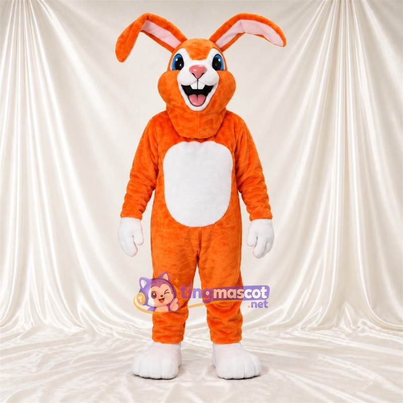 Costume de mascotte Lapin – orange – Ventre (blanc); Oreilles Costume de mascotte Lapin – orange – Ventre (blanc); Oreilles