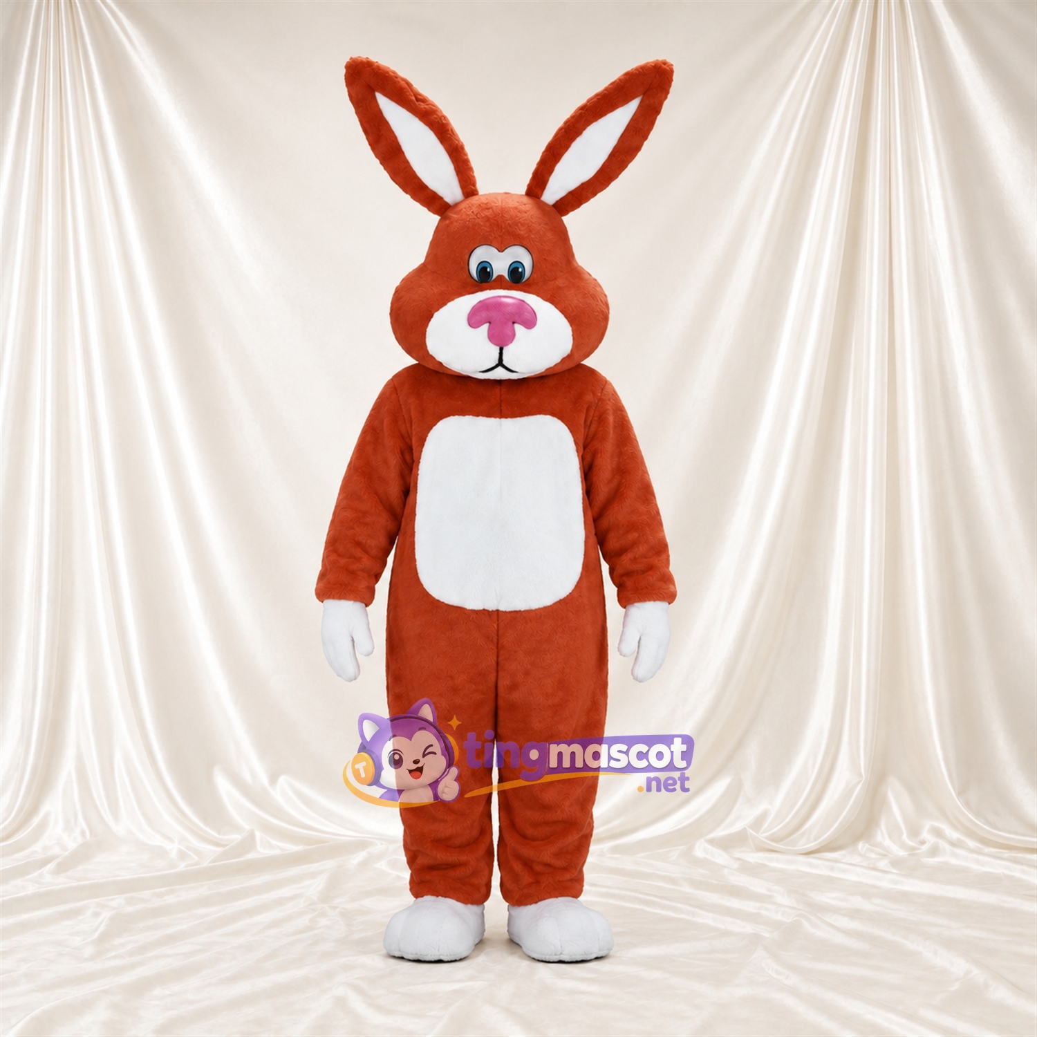 Costume de mascotte Lapin – orange – Ventre (blanc); Longues oreilles Costume de mascotte Lapin – orange – Ventre (blanc); Longues oreilles