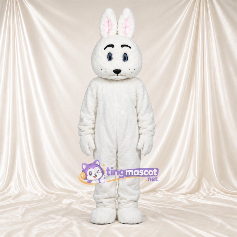 Maskottchenkostüm Hase – weiß – Nase (schwarz); Schräge Augenbrauen Maskottchenkostüm Hase – weiß – Nase (schwarz); Schräge Augenbrauen